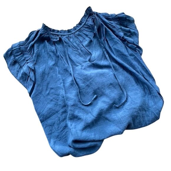 Dusty Blue Ruffle Cap Sleeve Tunic Top | Size XL - Picture 3 of 11